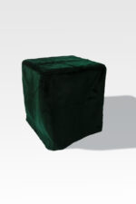 Against a plain white background, the EZ Fold Cremation Stand features a dark green fabric-covered cube shape that stands out.