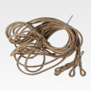 A robust coil of Guy Ropes, featuring a metal clasp for secure fastening, lies against a light background.