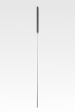 A long, thin Rammer Probe with a black handle on a plain gray background.