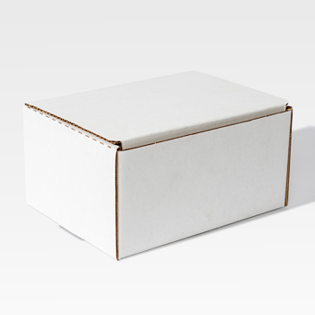 The Cardboard Mailer, a white rectangular box with a lid, is displayed against a plain background.