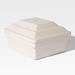 The "Test Variable Product" is a beige, rectangular, stackable takeout food container with a pyramid-shaped lid.