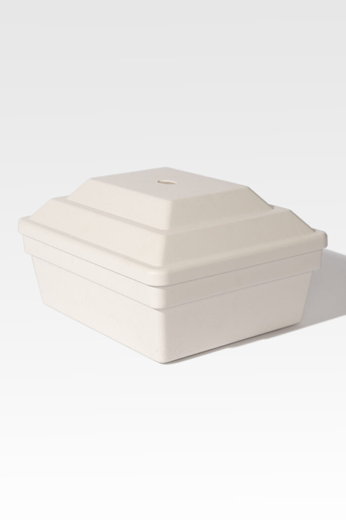 The "Test Variable Product" is a beige, rectangular, stackable takeout food container with a pyramid-shaped lid.