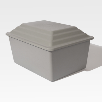 A rectangular gray plastic container with a stepped lid, set against a plain white background.