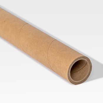 A close-up of a brown cardboard mailing tube lying on a white surface, with the open end facing the camera—often used for securely shipping cremation supplies.