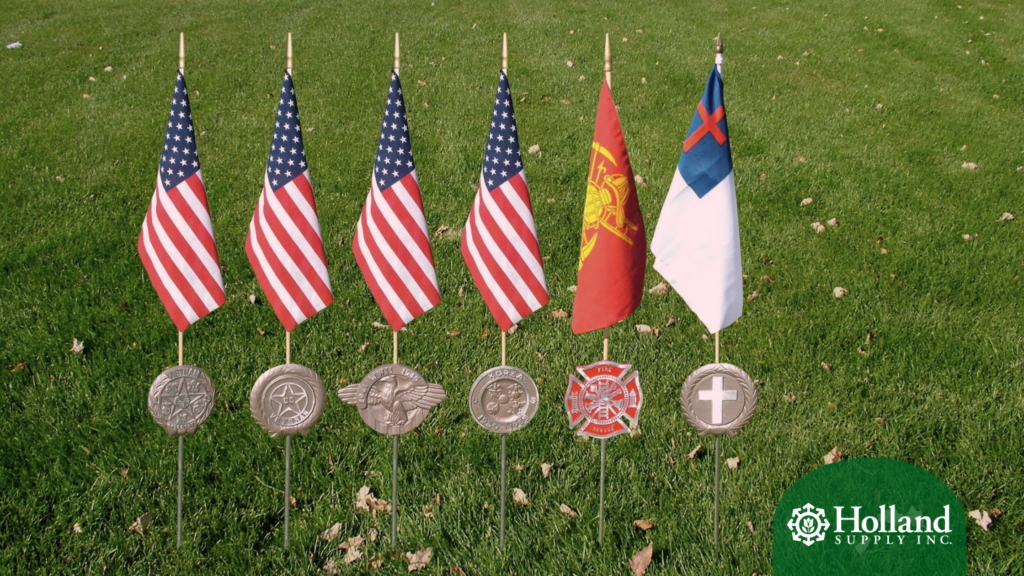 veteran stick flags in ground at cemetery